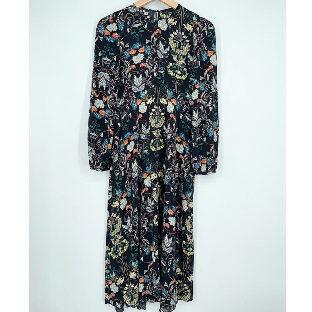 Zara Floral Long Sleeve Dress - Black and Multicolor